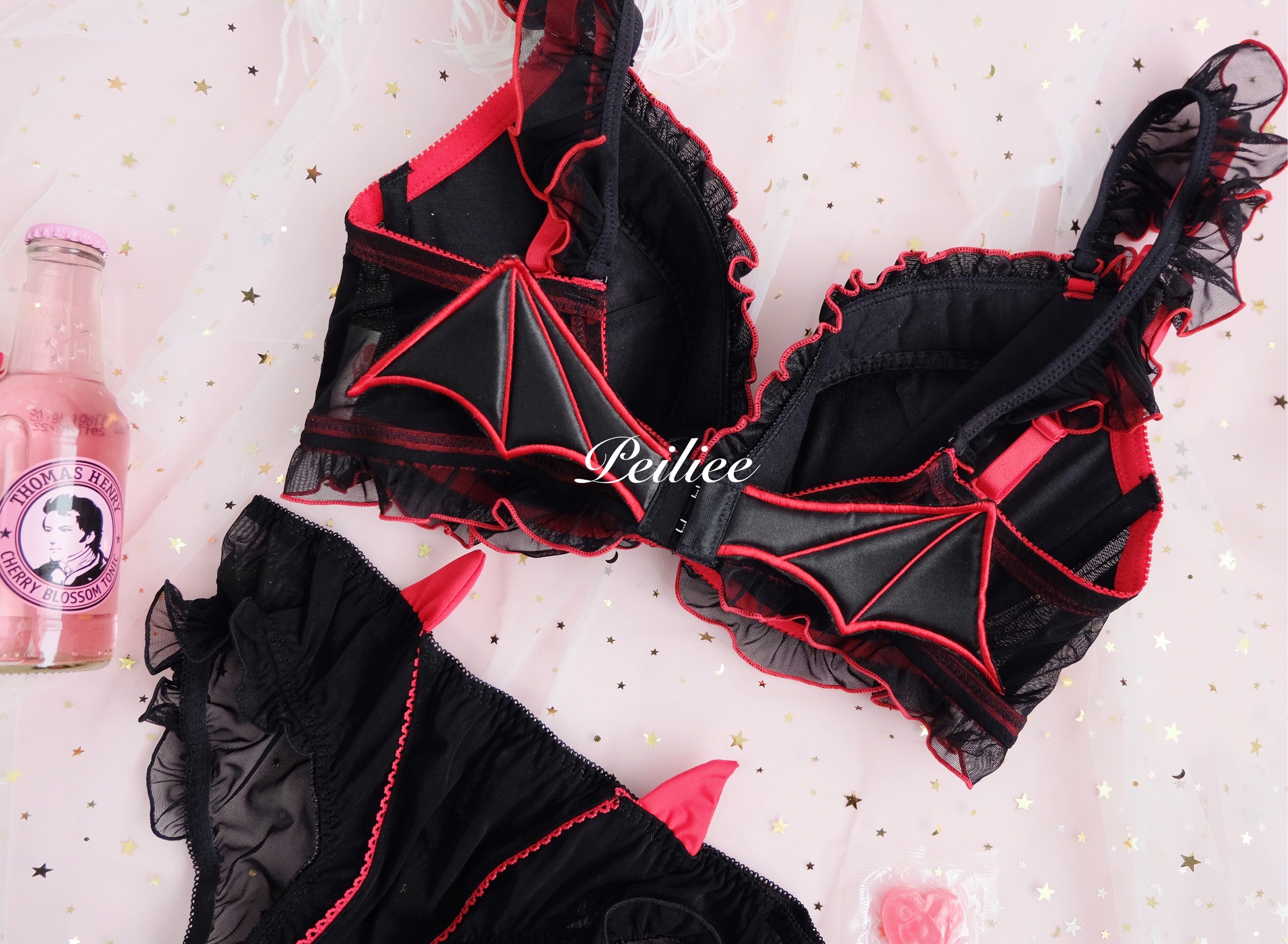 Get trendy with [Cosplay Lingerie ] Sweet Devil 3D Wings Bra Set -  available at Peiliee Shop. Grab yours for $20 today!